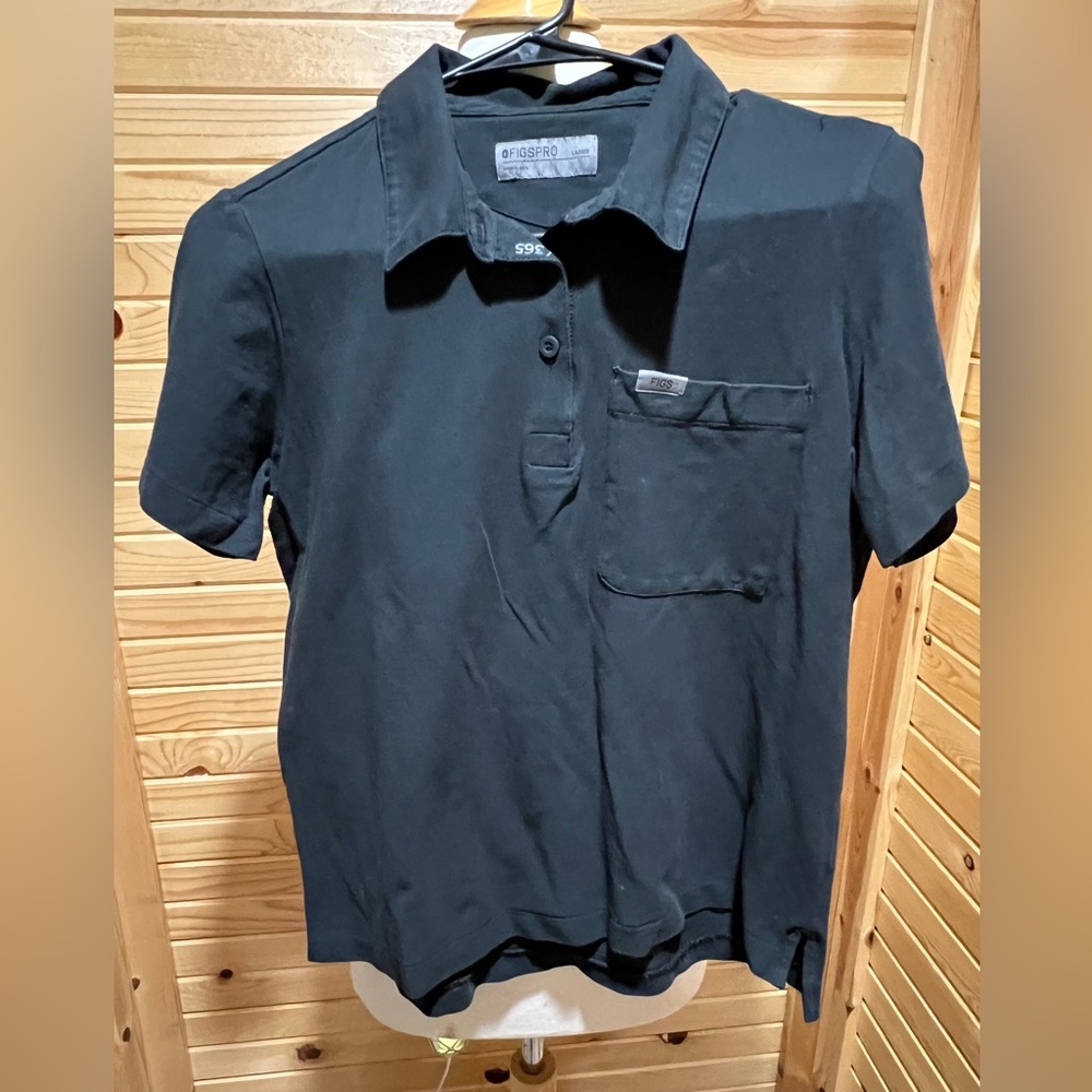 Women’s Figs Pro Black Shortsleeve Polo Top Size Large